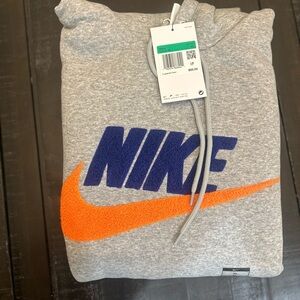 Nike Men's Gray Sweater with Orange and Blue Logo